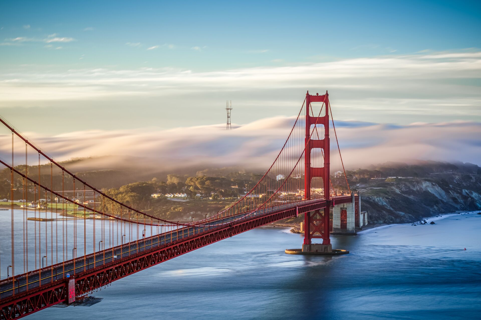 Golden Gate Bridge with marine layer fog rolling over the Marin Headlands, representing San Francisco where personal injury attorney John J. Roach fights for accident victims
